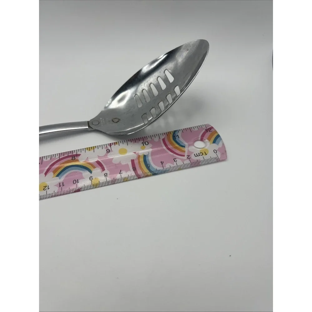 Vintage Ekco Slotted Serving Spoon Vegetable Design Handle Mushrooms MCM 12.25